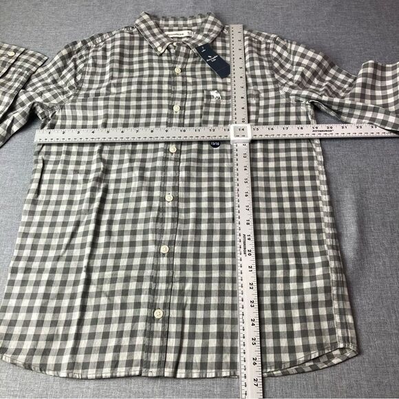 Abercrombie Kids Button Down Shirt Boys 15 16 Gray Check Gingham Casual Preppy - Picture 3 of 7